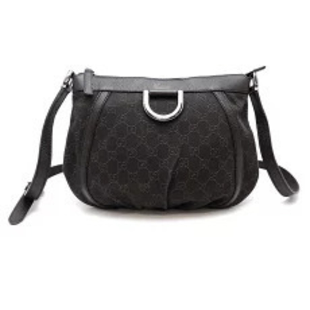 Gucci GG Abbey Ring Crossbody Bag black canvas leather